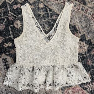 Zara Collection White Lace Cropped Peplum Top Sz S